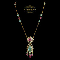 Aadhira Uncut Polki Necklace with Rich Lab Grown Russian Emerald & Tourmalines Set