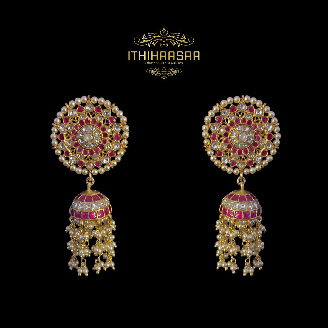 Swasthika 2-in-1 Reversible Kundan Jhumkas