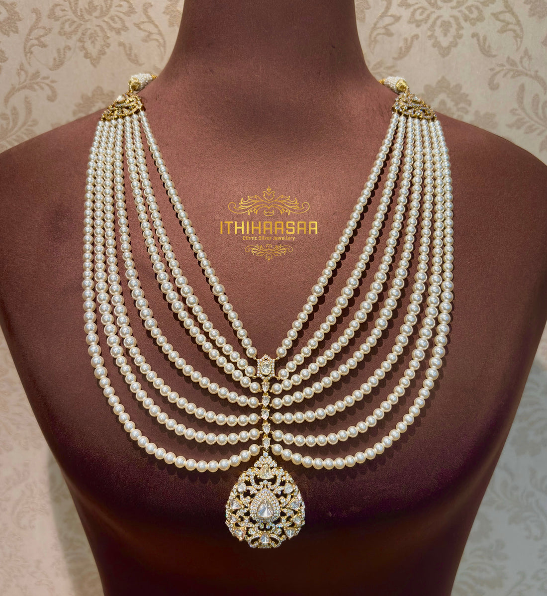 Vihana Uncut Polki Layered Pearl Haar Set
