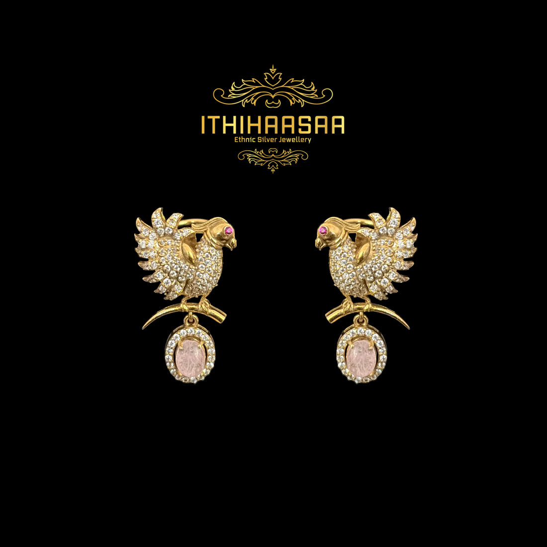 Mirnalika Rose Quartz Peacock Uncut Polki Set