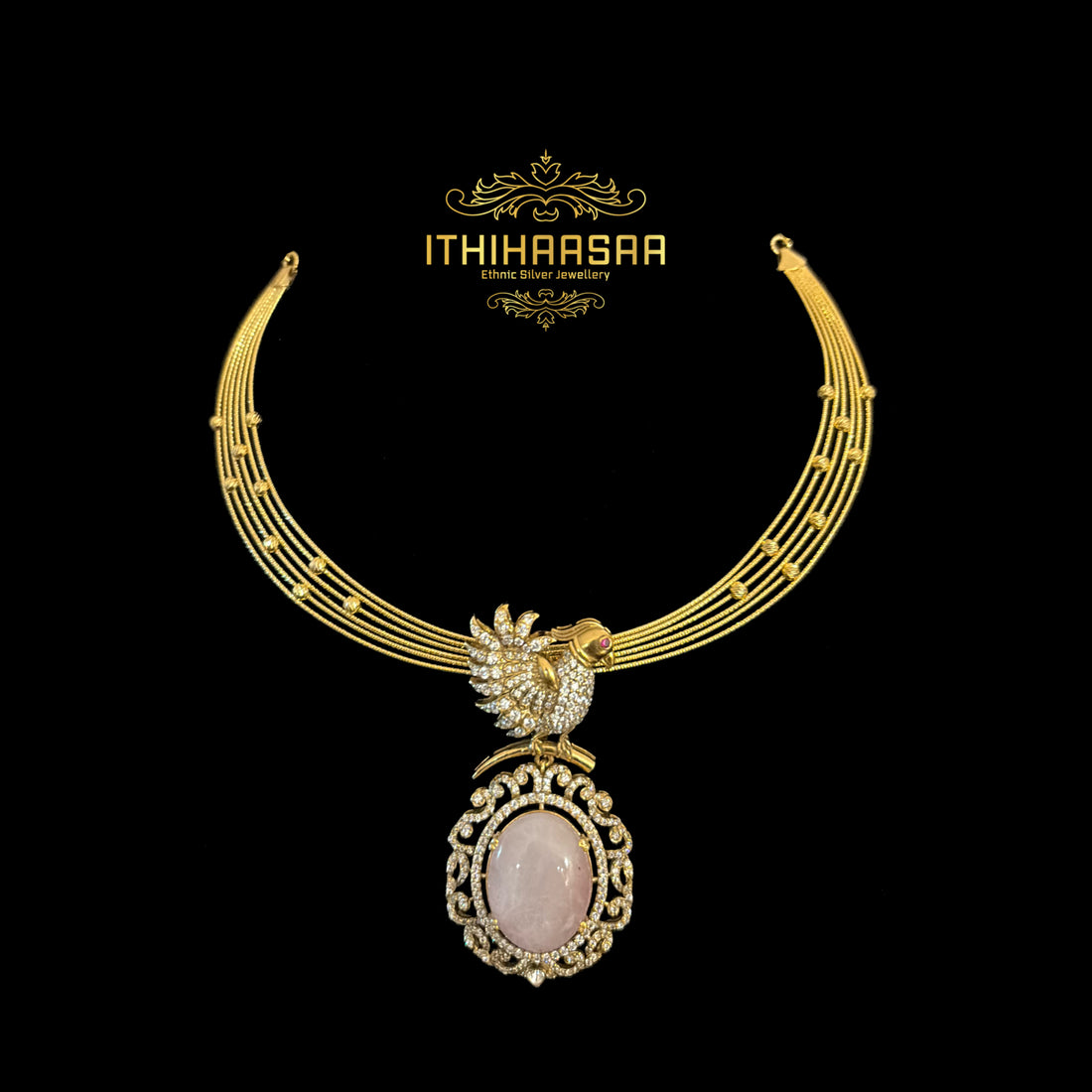 Mirnalika Rose Quartz Peacock Uncut Polki Set