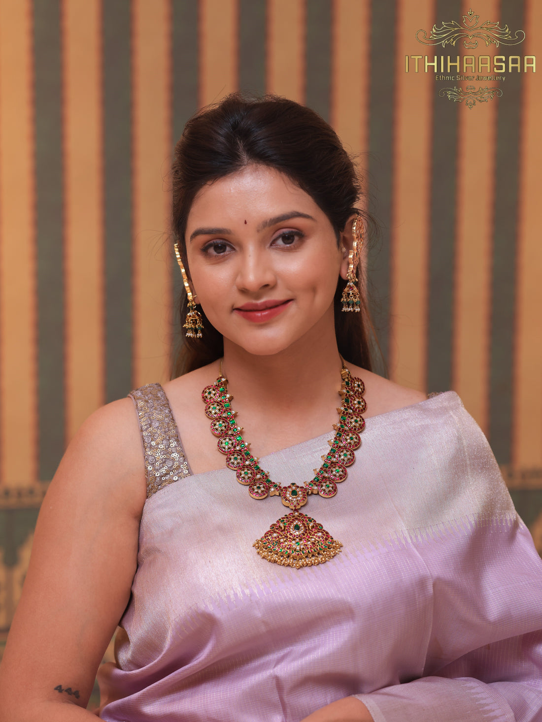 Reversible Antique Bottu Mala (2 in 1) with statement ear cuff jhumkas attached with pearl mattal made in 92.5 silver 