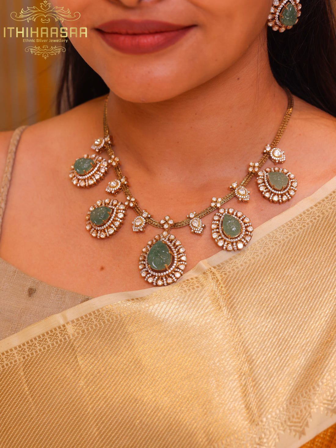 Navya Statement Uncut Polki Handcarved Necklace