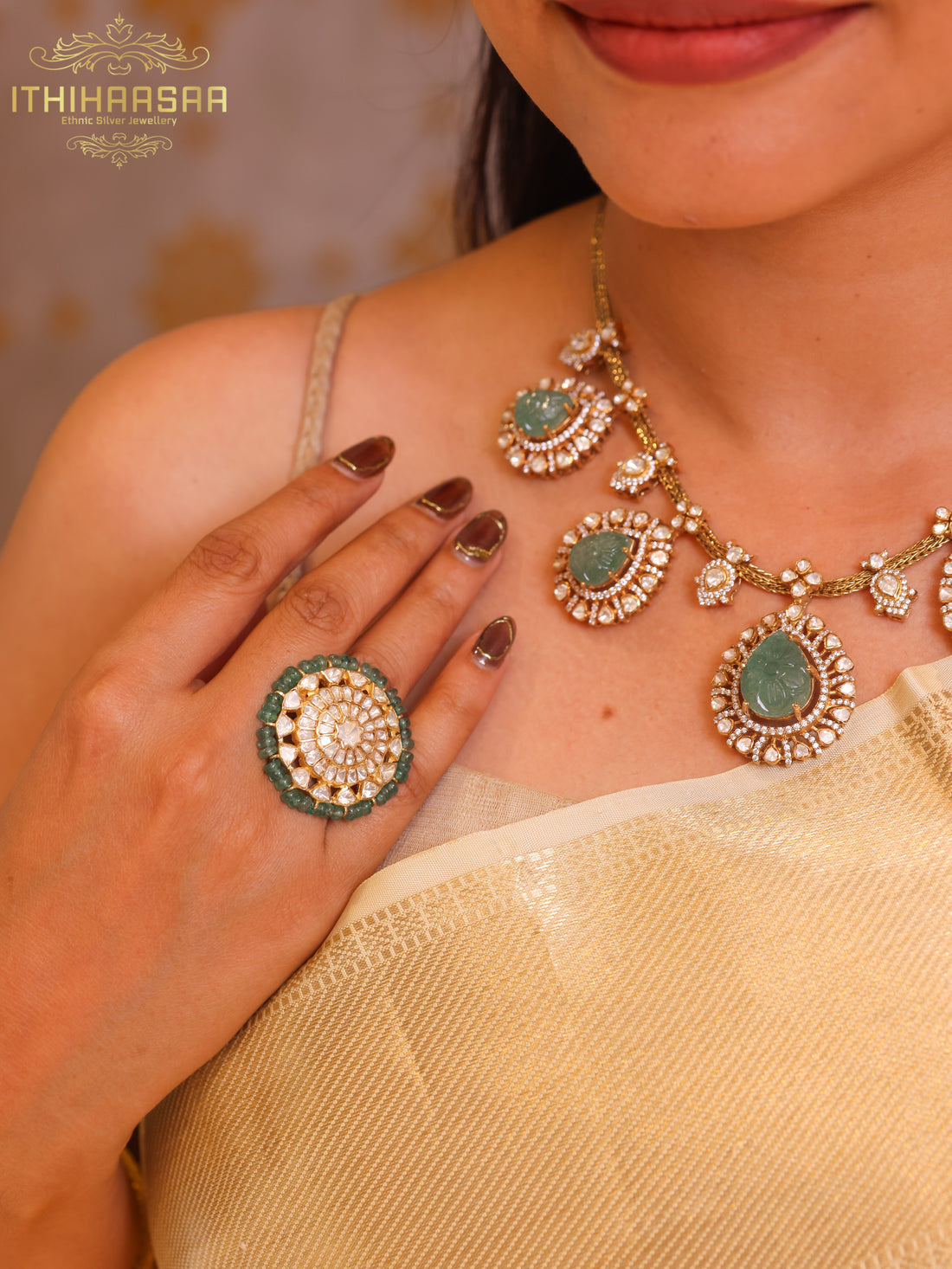 Navya Statement Uncut Polki Handcarved Necklace