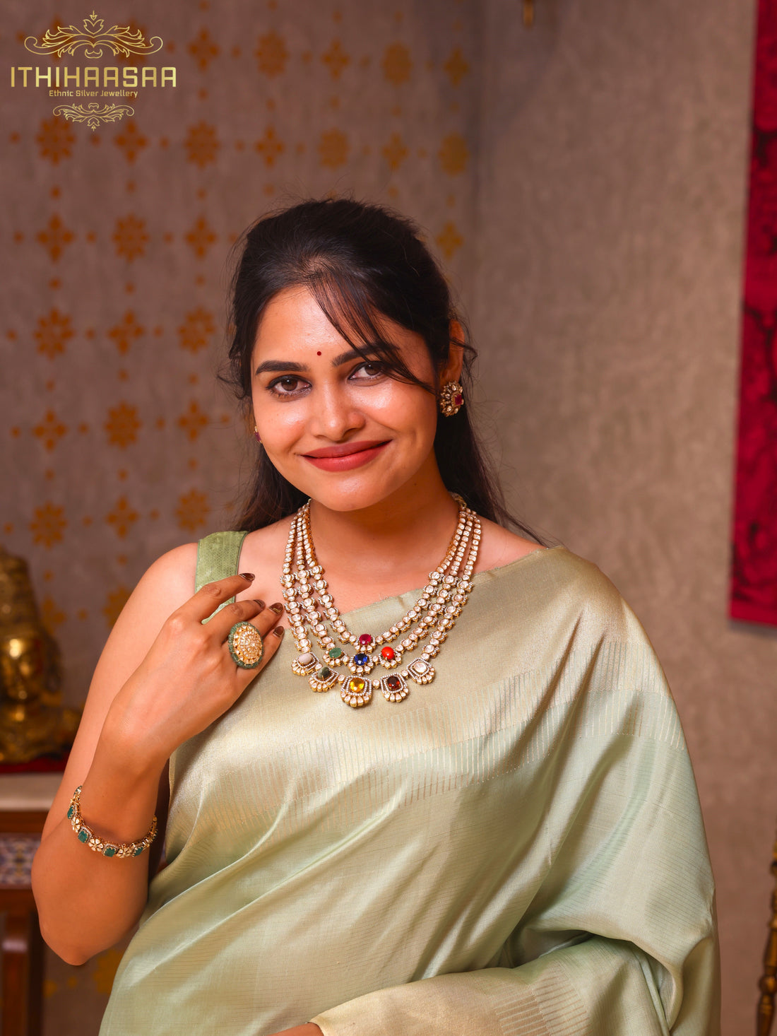 Mridula - Statement Navrathan Polki Haar