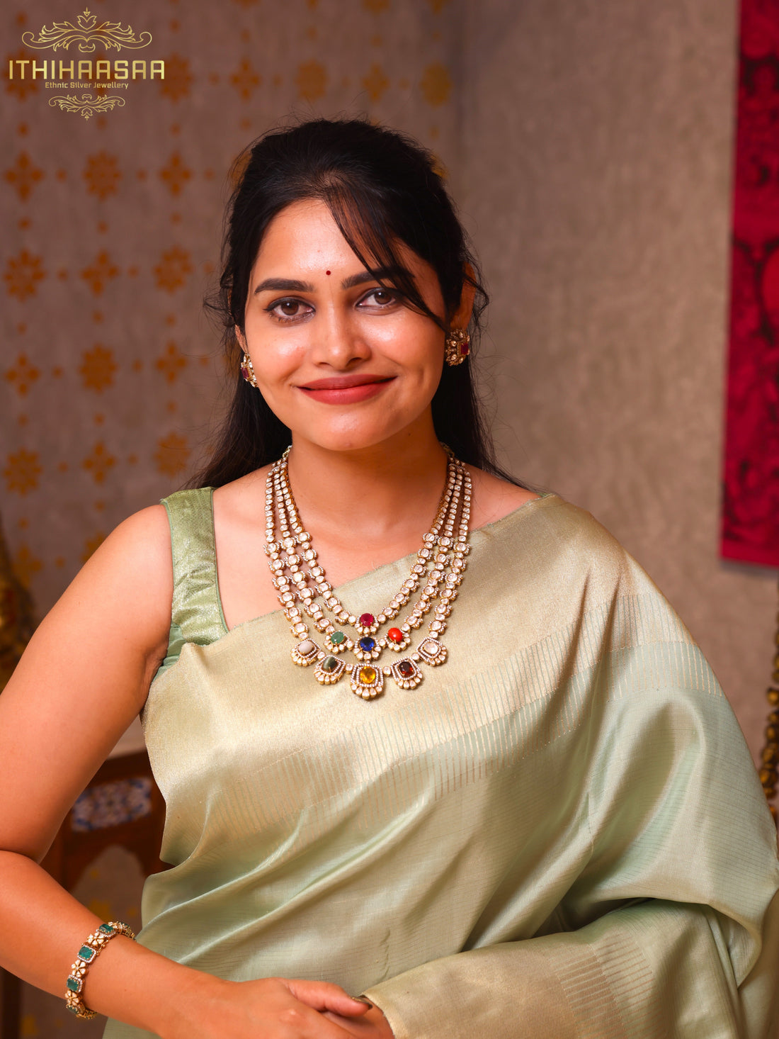 Mridula - Statement Navrathan Polki Haar