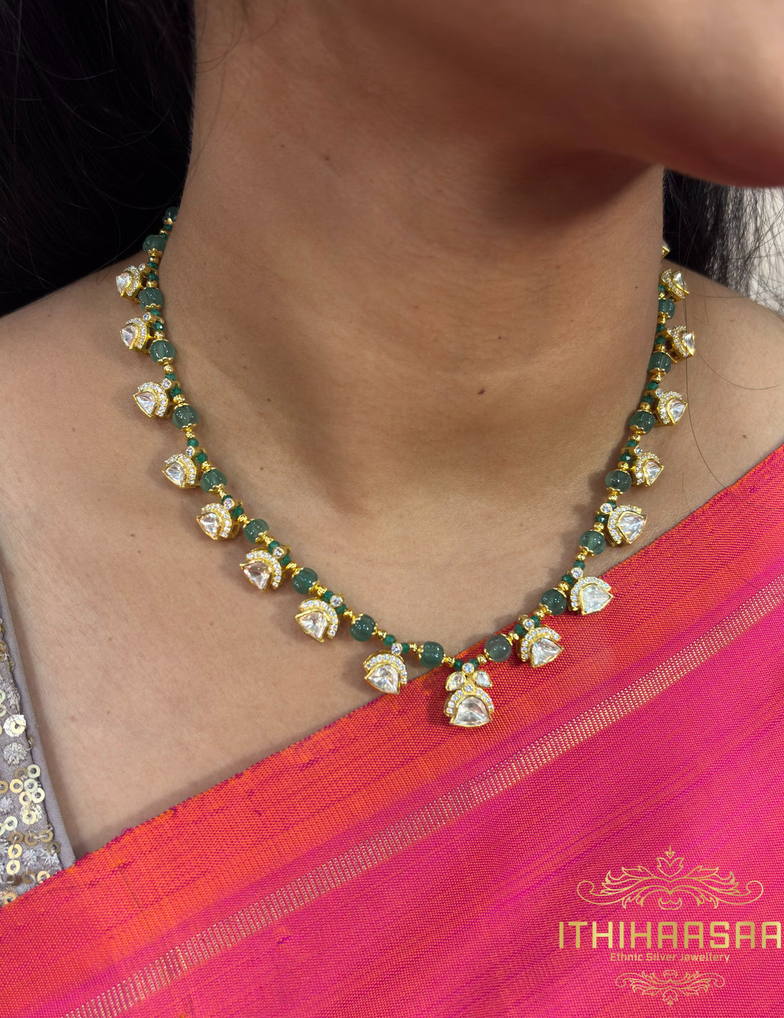 Kriya Uncut Polki & Aventurine Necklace
