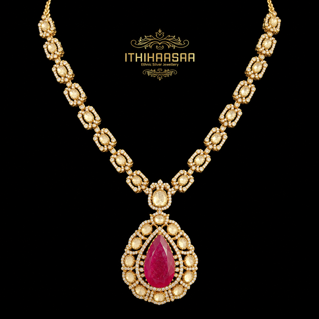 Amira Victorian Uncut Polki Ruby Necklace