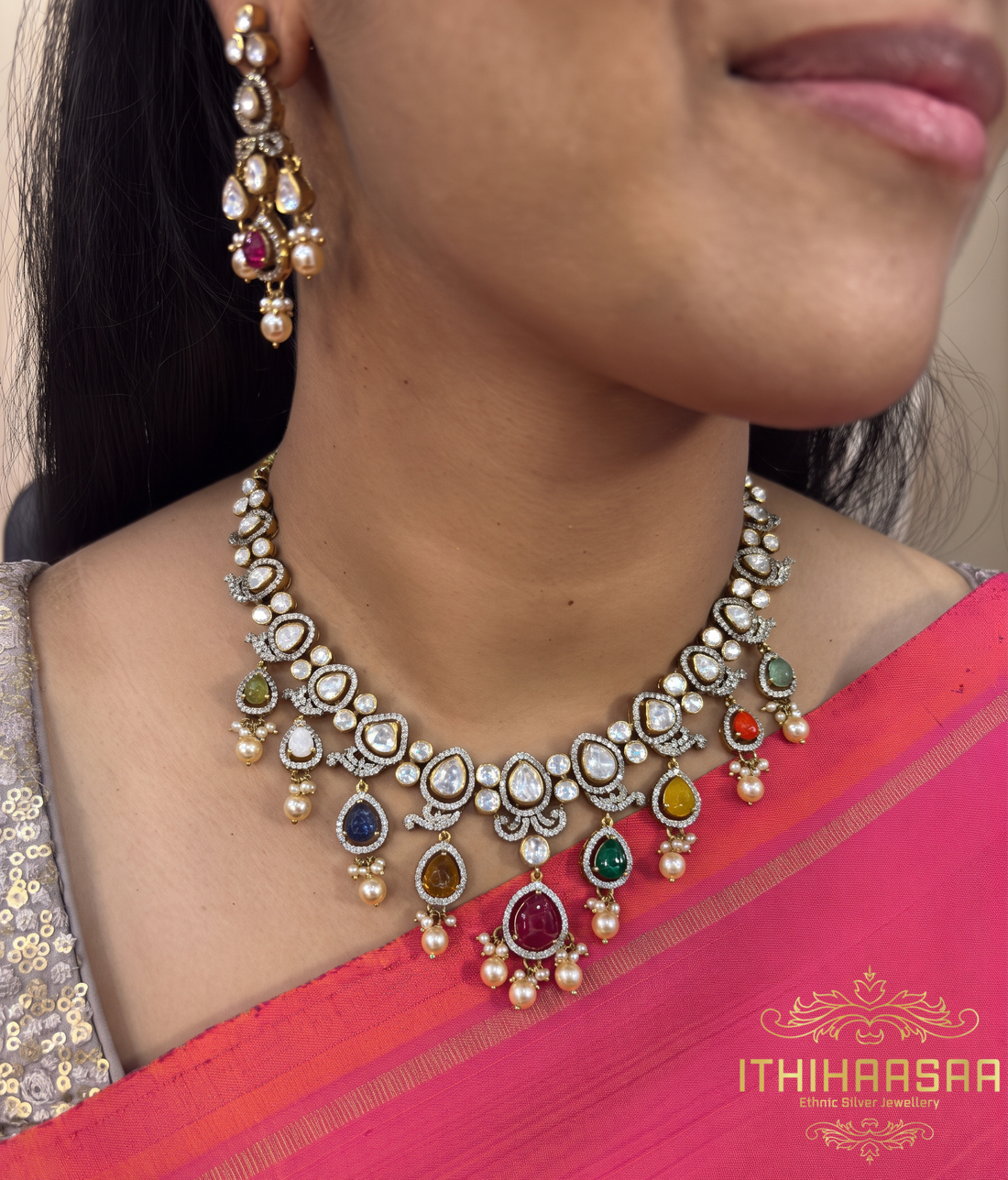 Uncut Polki Navarathna Necklace