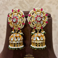 Semi precious uncut polki jhumka made with 92.5 pure silver by gold karigars