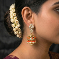 coral stone with uncut polki jhumka made with 92.5 silver