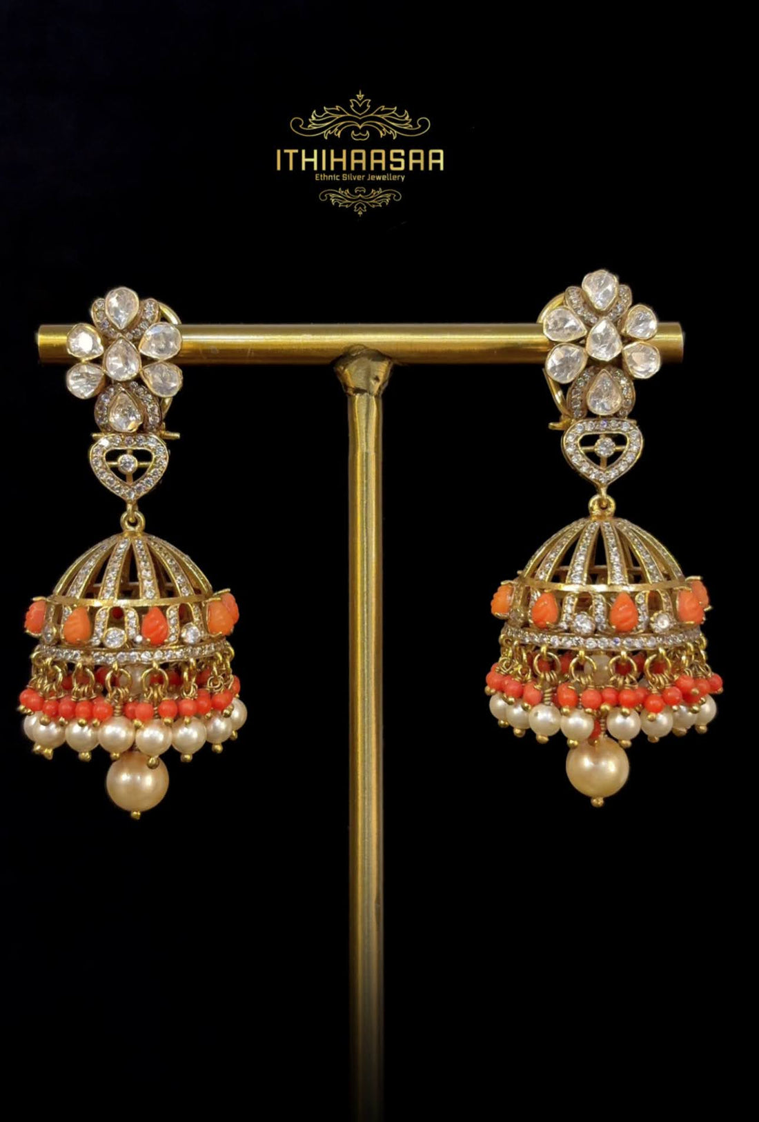 Saira Coral Stone Jhumkas