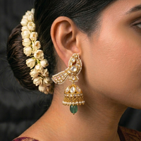 peacock motif uncut polki jhumka with 92.5 silver